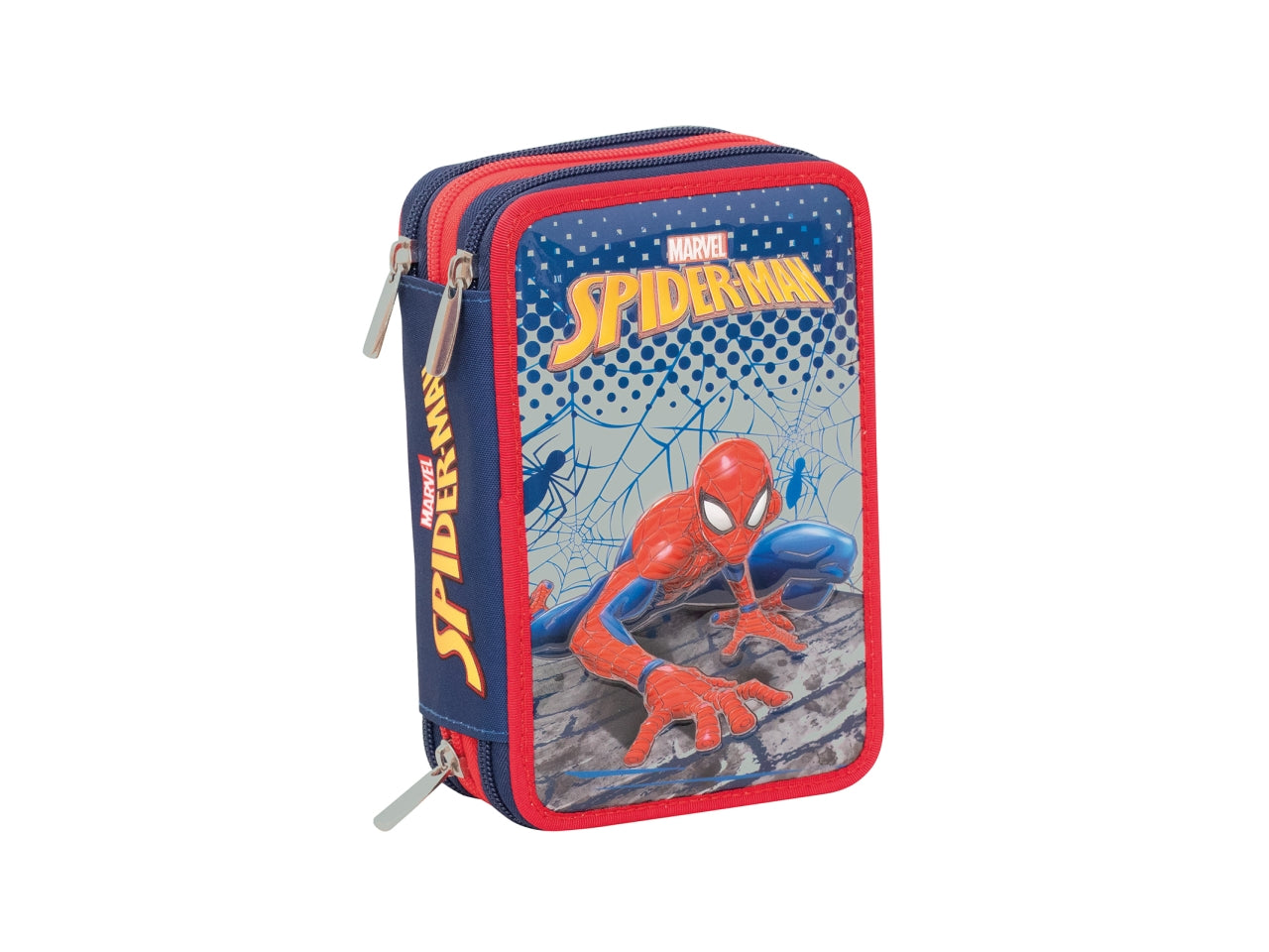 Astuccio a 3 scomparti Spiderman con stampa sagomata e 44 accessori, 12,5x19,7x7 cm - Seven