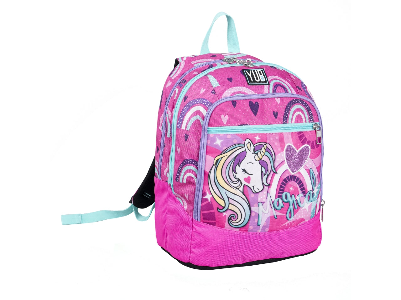 Zaino scuola Yub Advanced Magic Word con doppio scomparto, tasca laterale porta borraccia, assortiti 32x43x21 cm - Seven