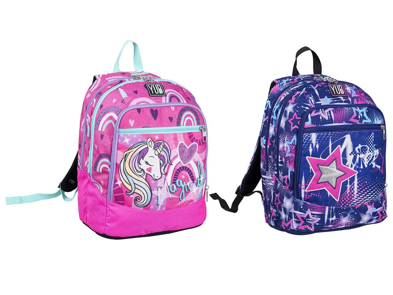 Zaino scuola Yub Advanced Magic Word con doppio scomparto, tasca laterale porta borraccia, assortiti 32x43x21 cm - Seven