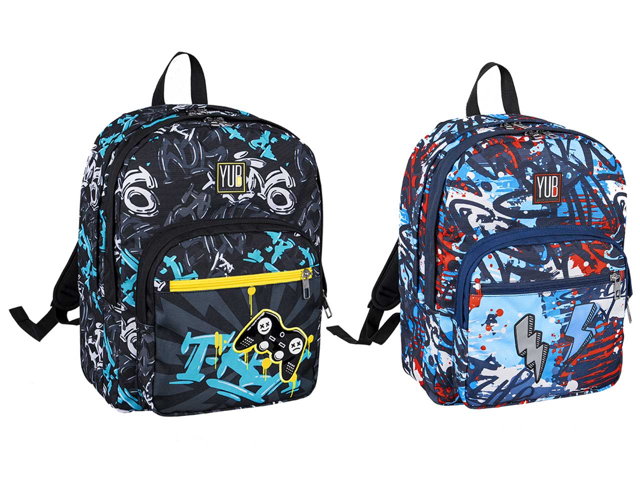 Zaino scuola Yub Street Doodles doppio scomparto e tasca laterale porta borraccia, assortiti 28 lt - Seven