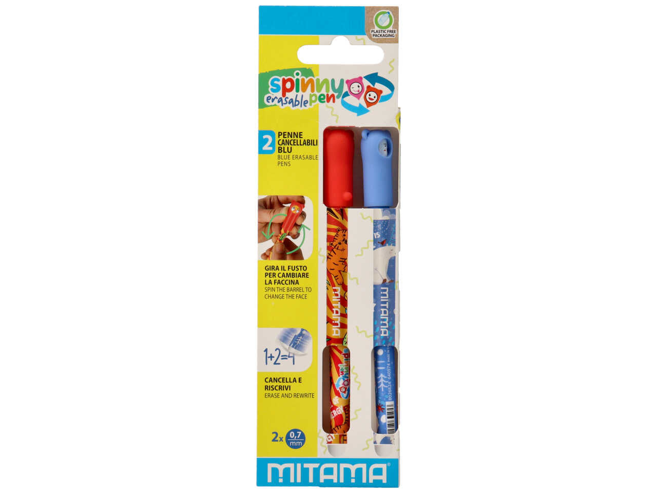 Penna cancellabile blu 0,7 mm, Spinny blister 2 pezzi - Mitama