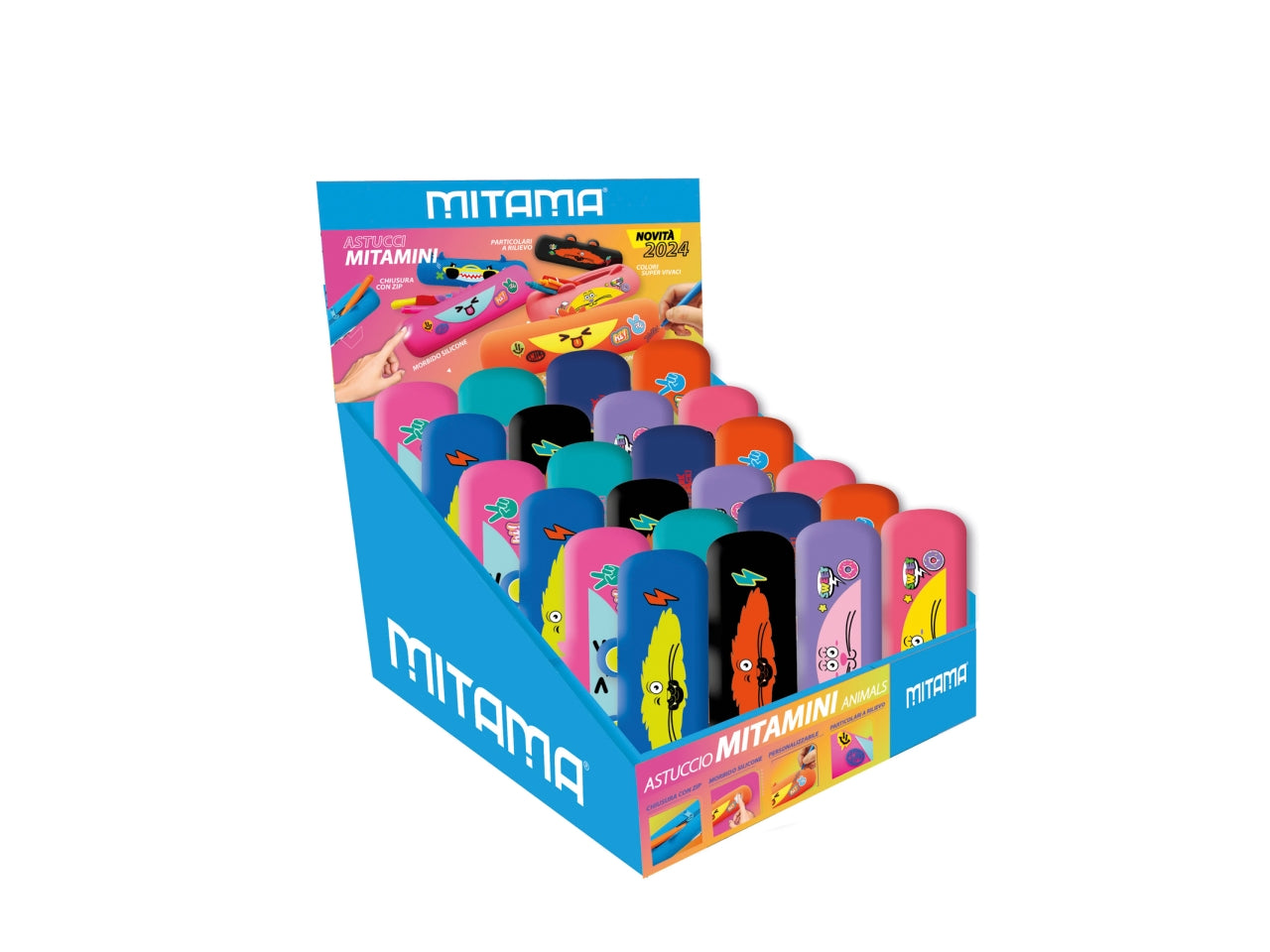Astuccio ovale scuola Mitama Animals di silicone assortiti, 6,5x22 cm$