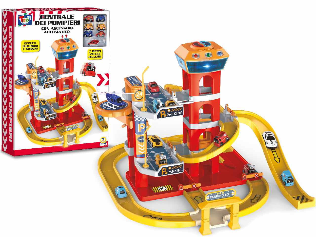 Teo's centrale dei pompieri luci e suoni h 47cm con 7 mezzi inclusi
