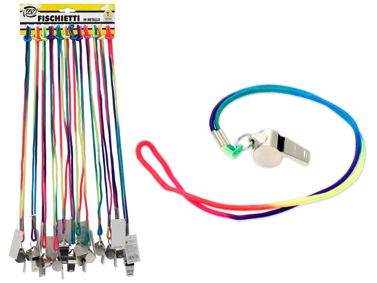 Teosport fischietto metallo corda fluo 12 pezzi