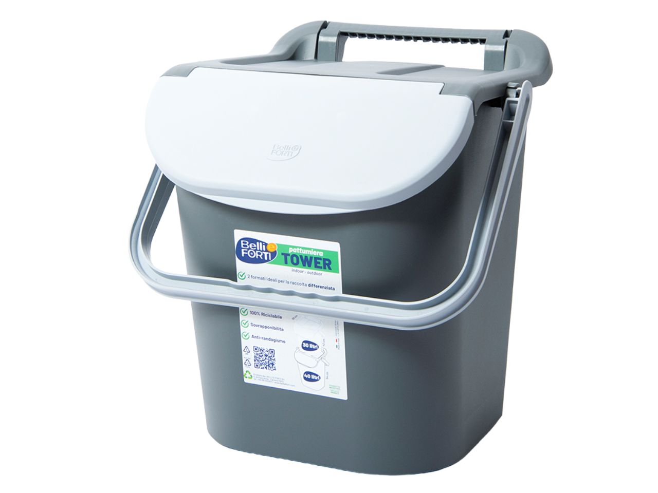 Pattumiera tower bin per raccolta differenziata 30l con maniglione grigio