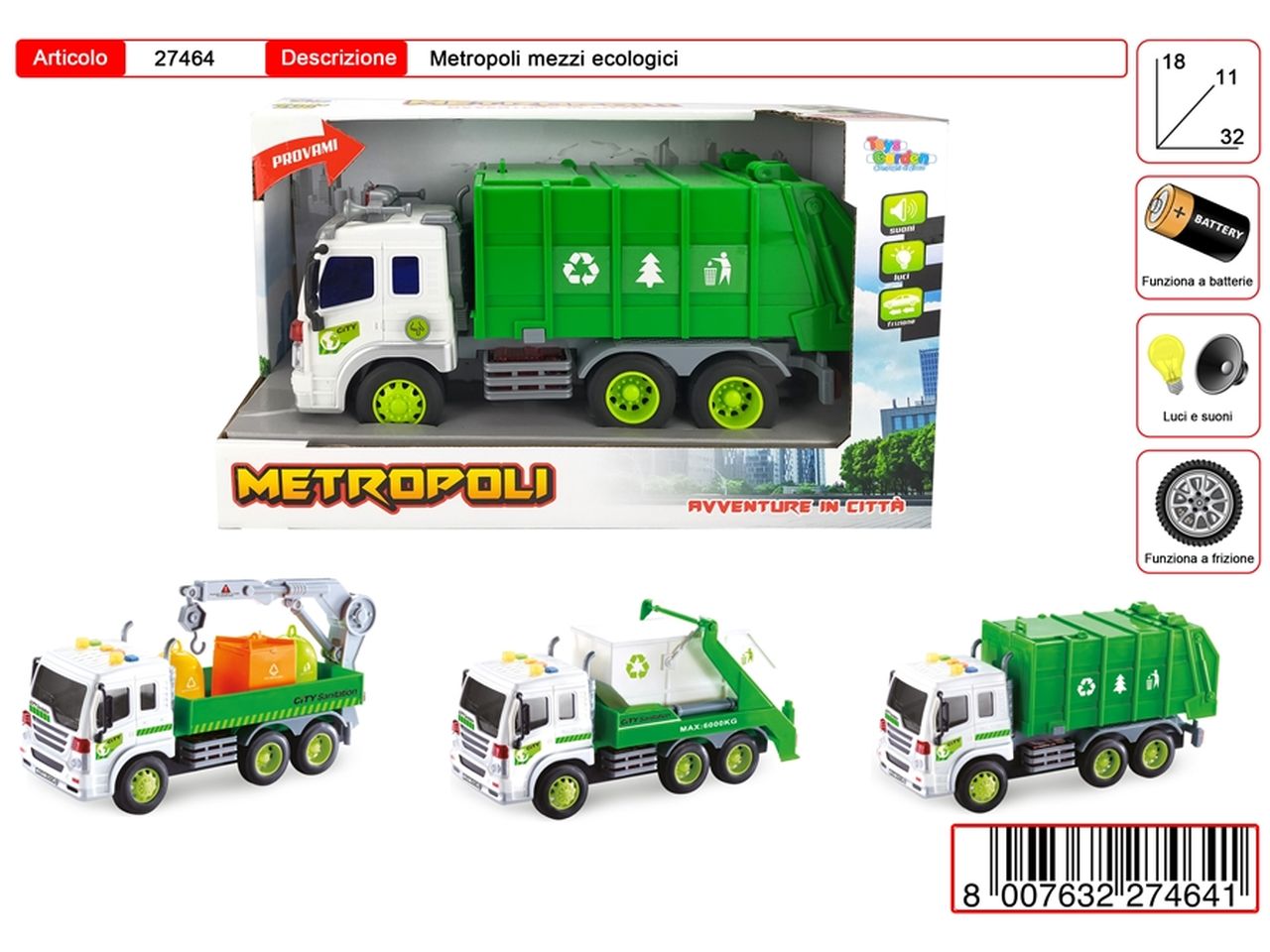 Veicolo da lavoro a giocattolo metropoli mezzi ecologici
