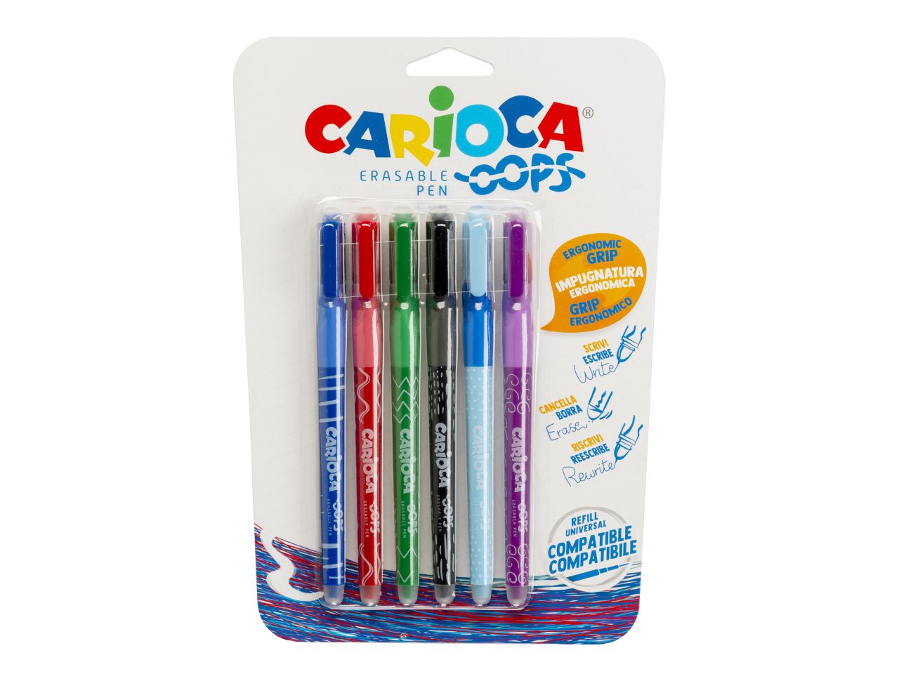 Carioca oops penna cancellabile - la confezione contiene 6 penne di colori assortiti