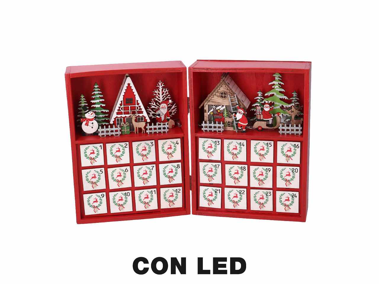 Calendario legno led rosso cm36x6x24
