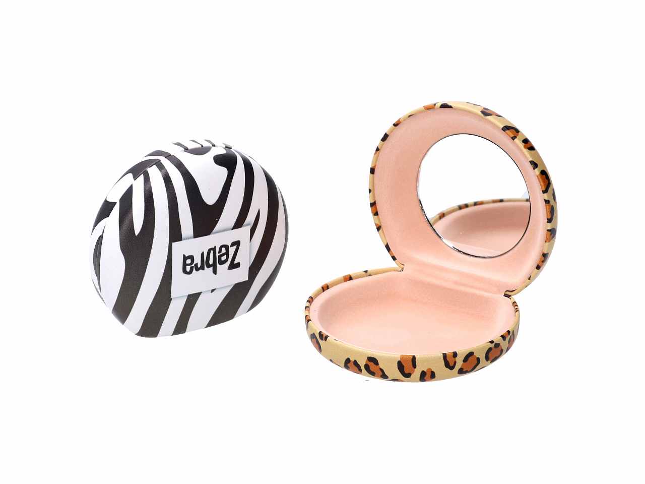 Scatola in ecopelle con specchio decoro animali 2 assortimenti cm7,6x7,1h3,1