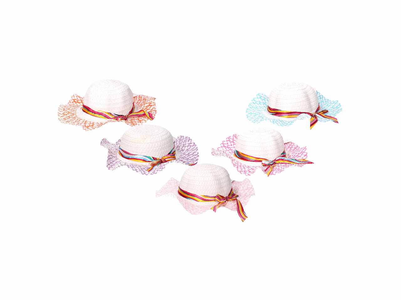 Cappello per bimba d.50x52cm con fiocco a righe in 5 colori assortiti