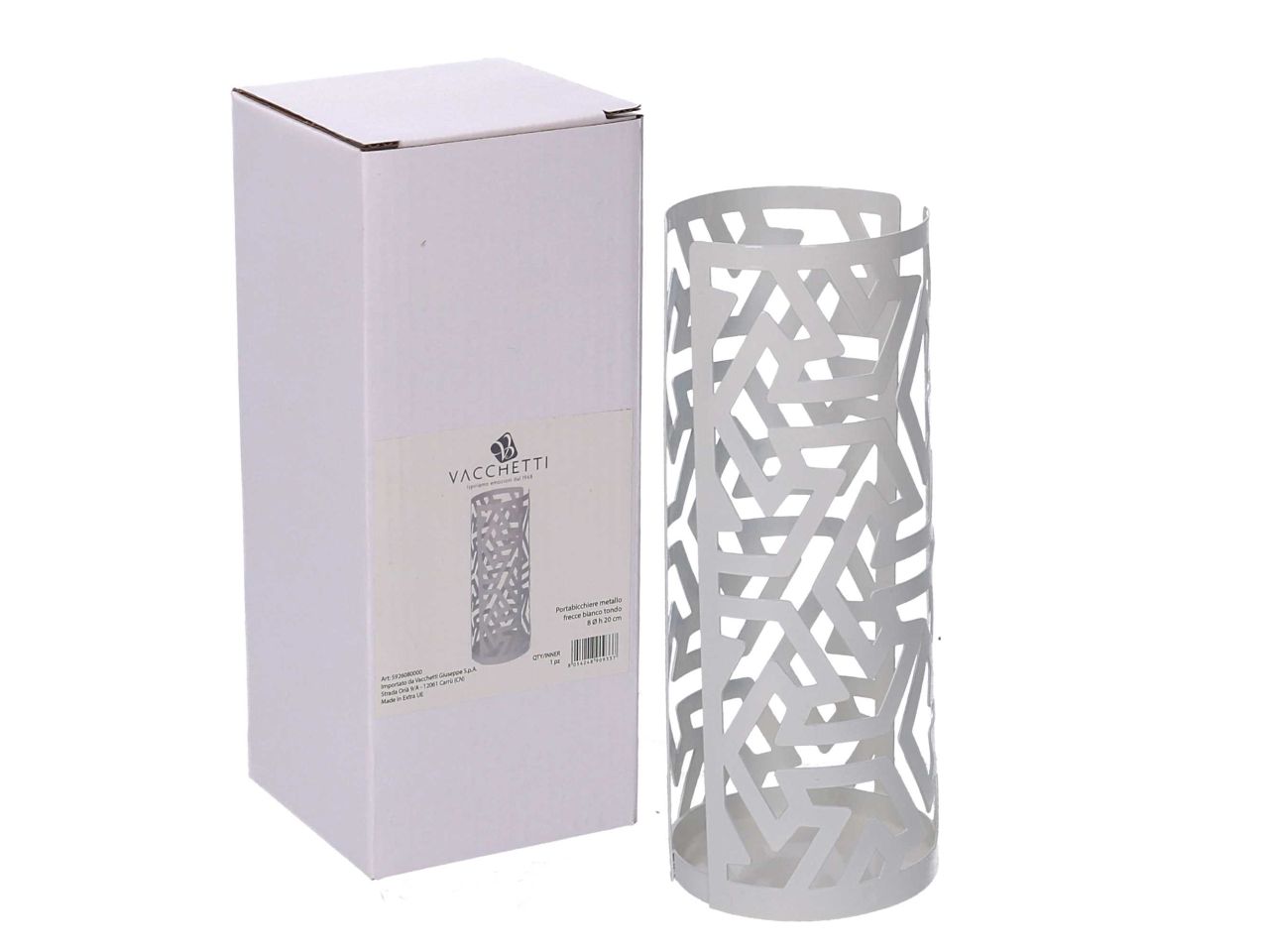 Portabicchiere in metallo frecce colore bianco tondo d.8h20cm