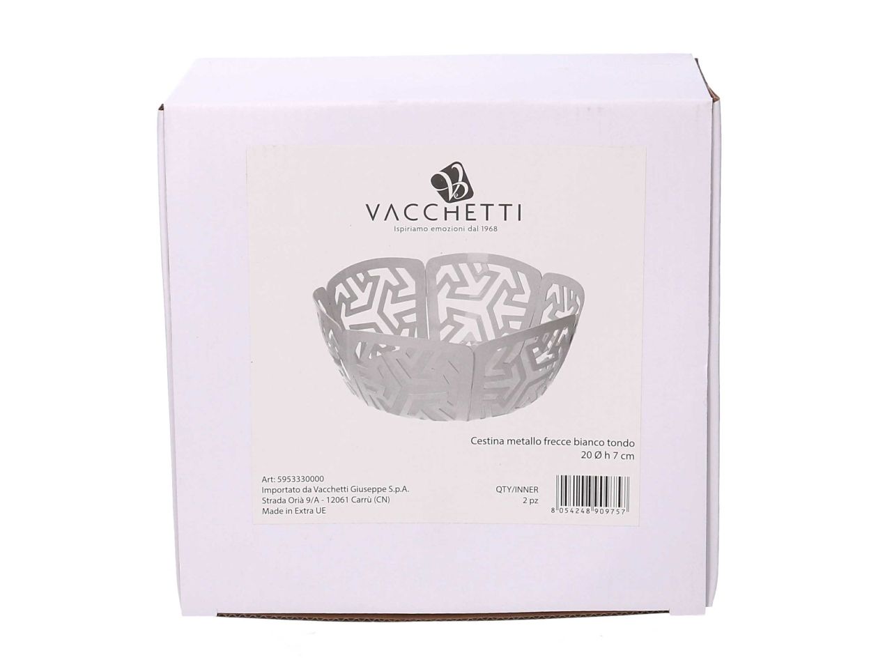 Cestina in metallo frecce bianco tondo d.20h7cm