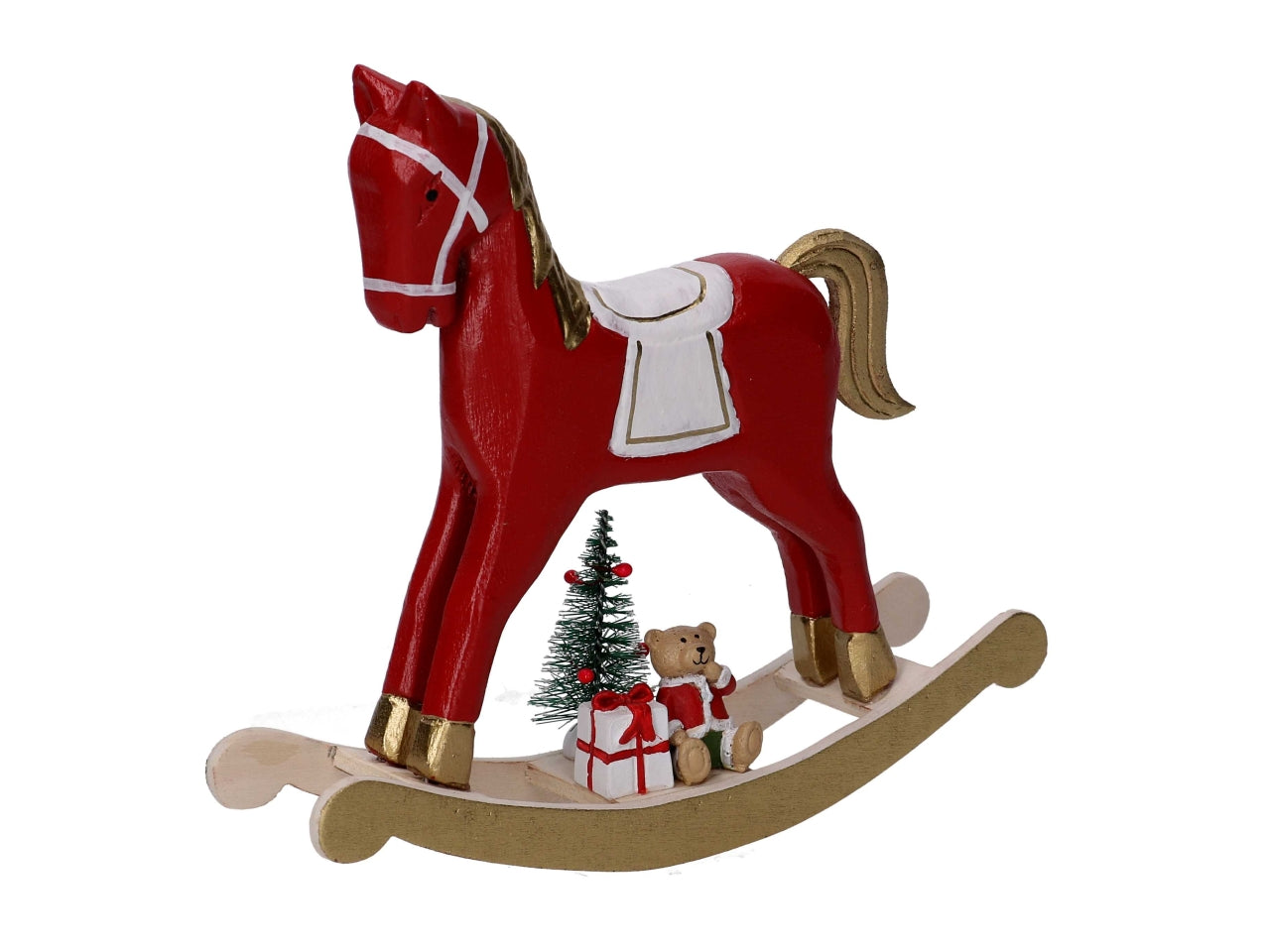 Cavallo a dondolo in legno 22,5x6xh.22cm oro e rosso