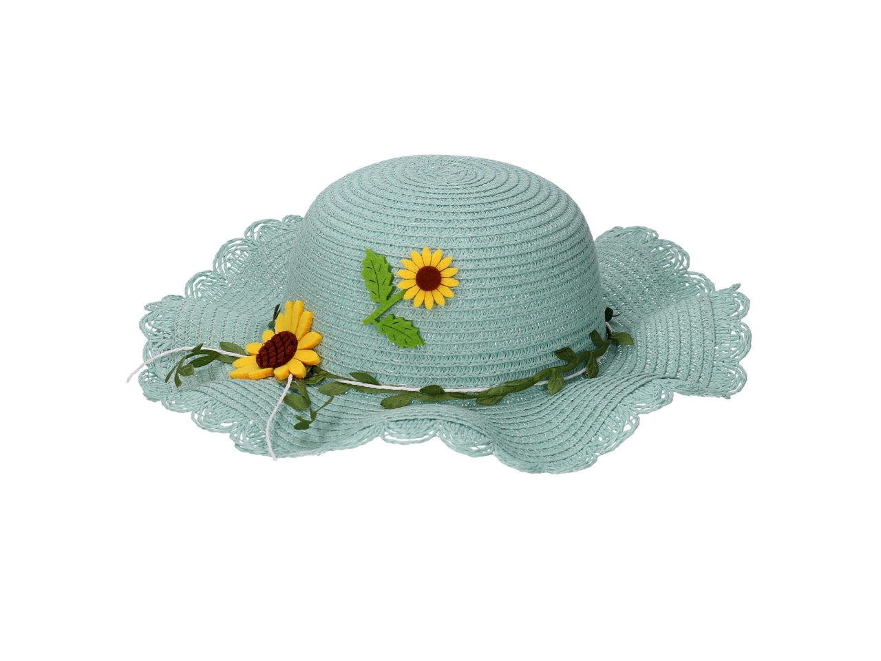 Cappello mare bambina in paglia artificiale colori assortiti con foglie e fiori - Vacchetti