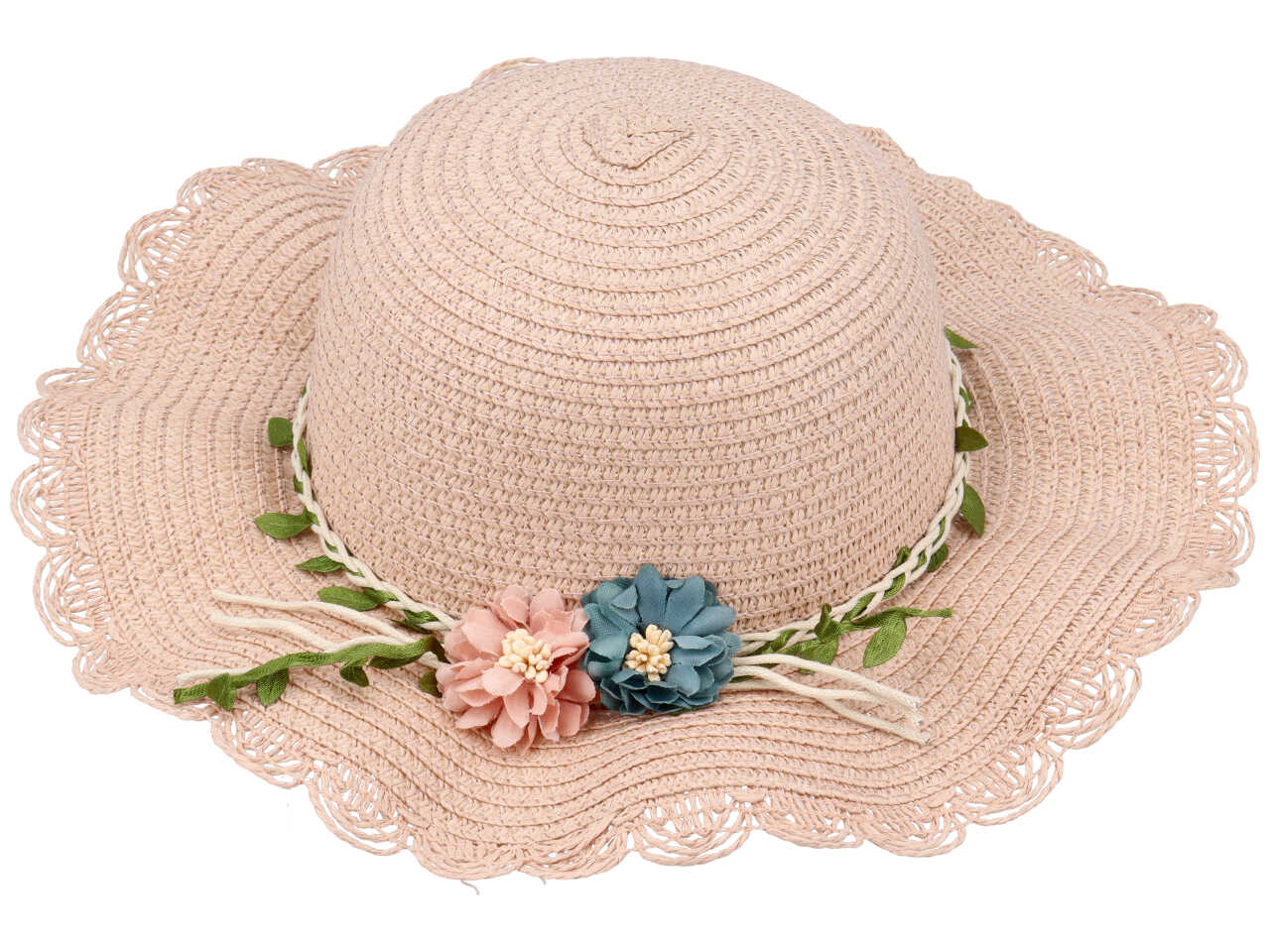 Cappello mare bambina in paglia artificiale colori assortiti con foglie e fiori - Vacchetti