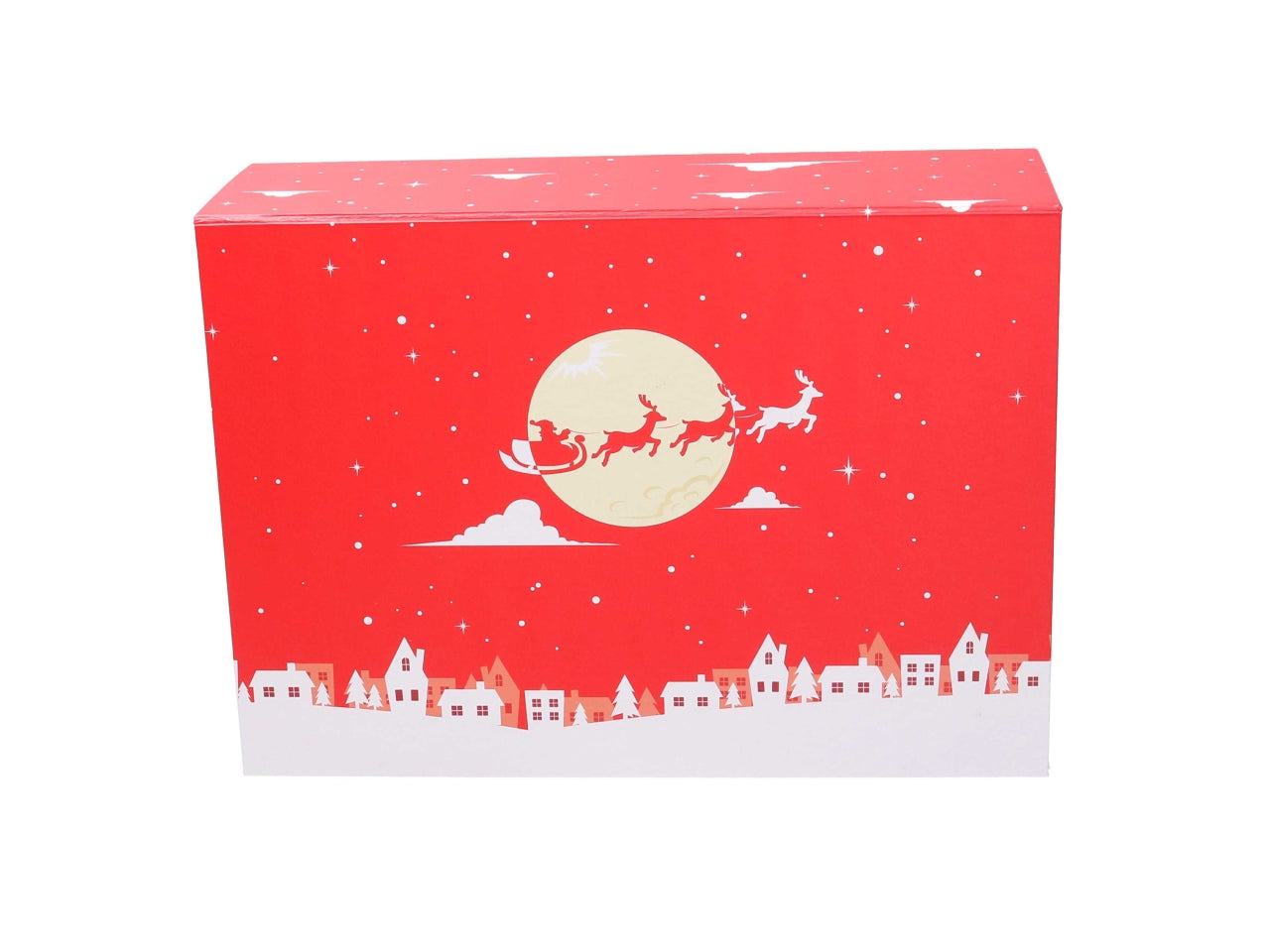 Scatola regalo natalizia in cartone rossa e bianca pieghevole 35x25x11 cm - Vacchetti