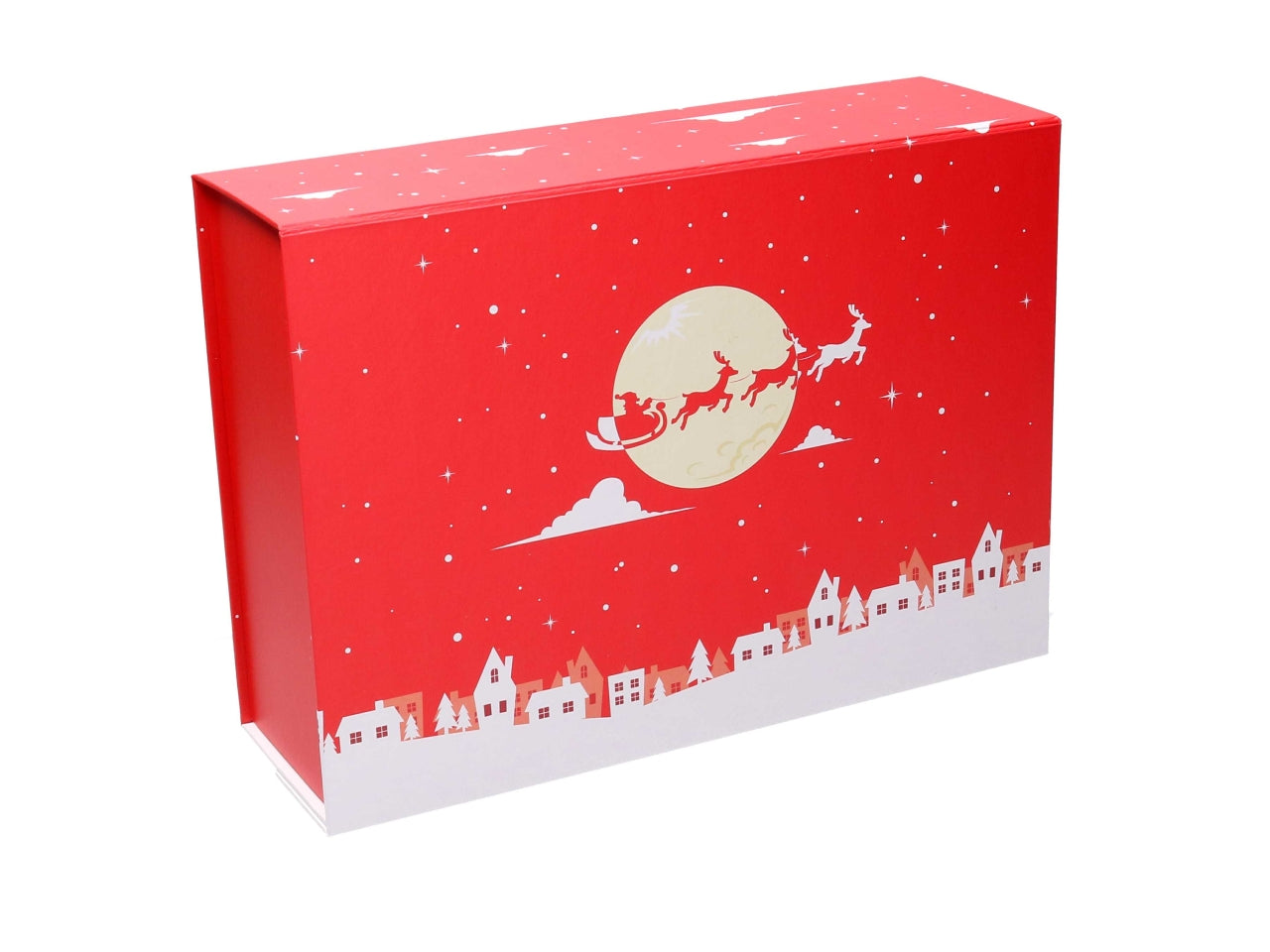 Scatola regalo natalizia in cartone rossa e bianca pieghevole 35x25x11 cm - Vacchetti