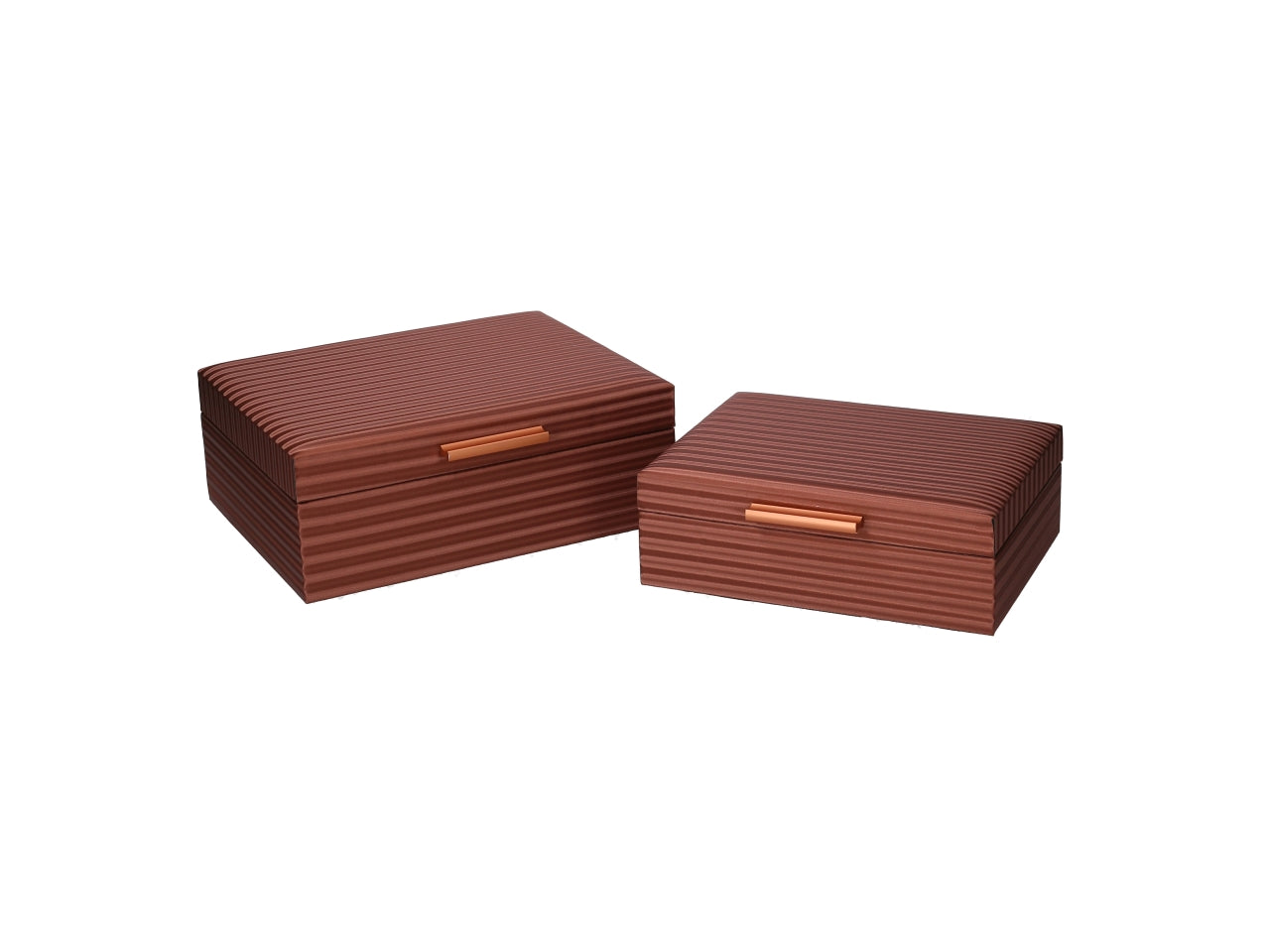 Scatola vintage rettangolare in ecopelle noce a righe orizzontali, set da 2 pezzi â Vacchetti