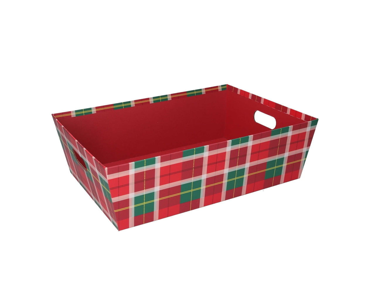 Cesta natalizia in cartone rosso tartan 40x30x12 cm - Vacchetti