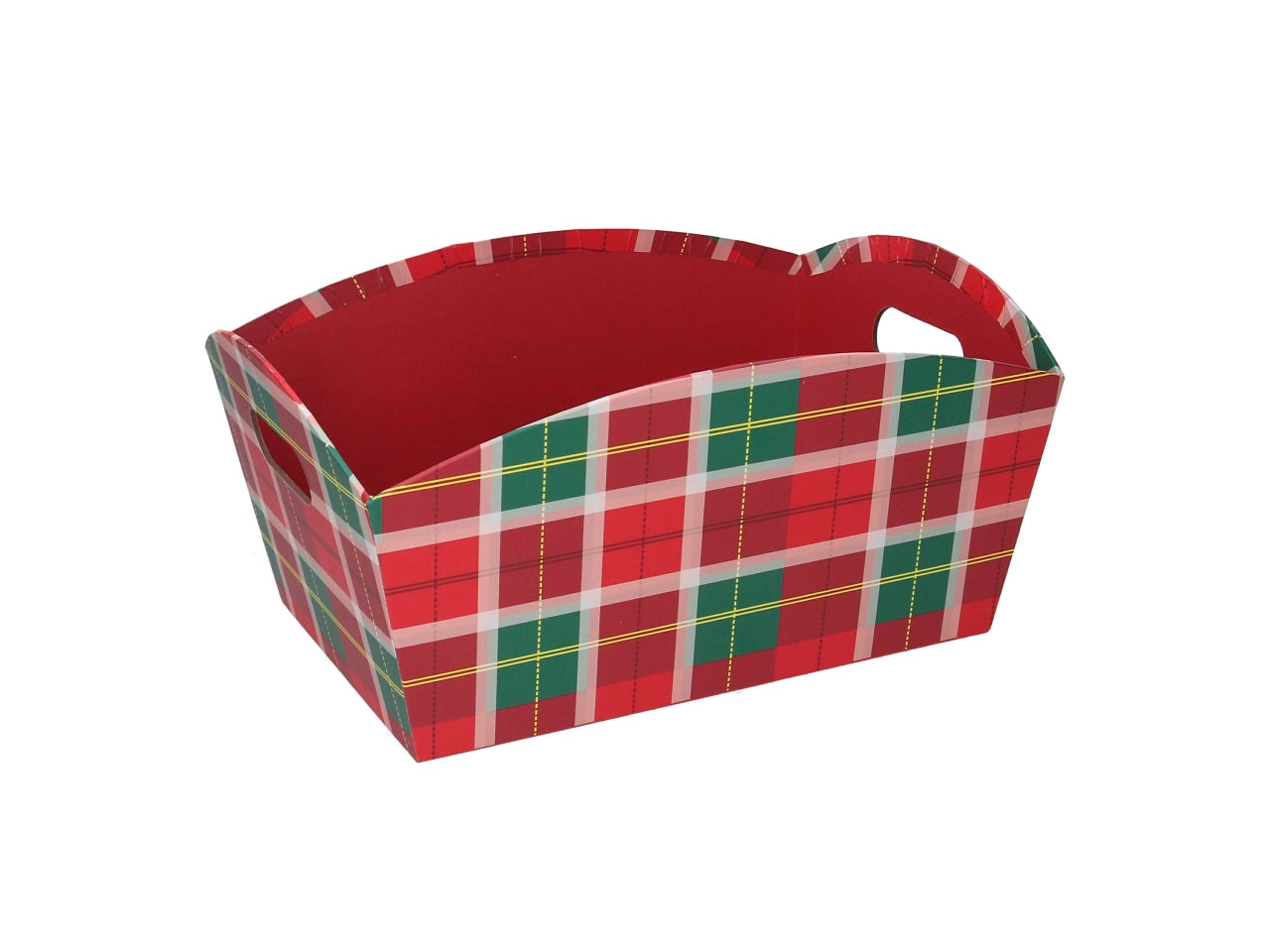 Cesta natalizia in cartone rosso tartan 31,5x22x15 cm - Vacchetti