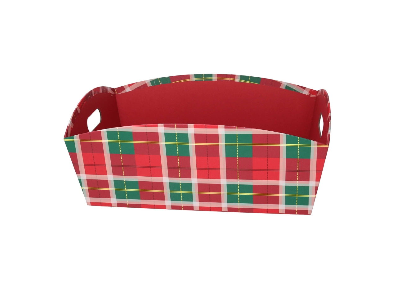 Cesta natalizia in cartone rosso tartan 31,5x22x15 cm - Vacchetti