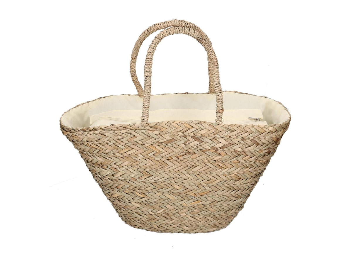 Borsa paglia con fiori e foglie 60x16xh.30cm
