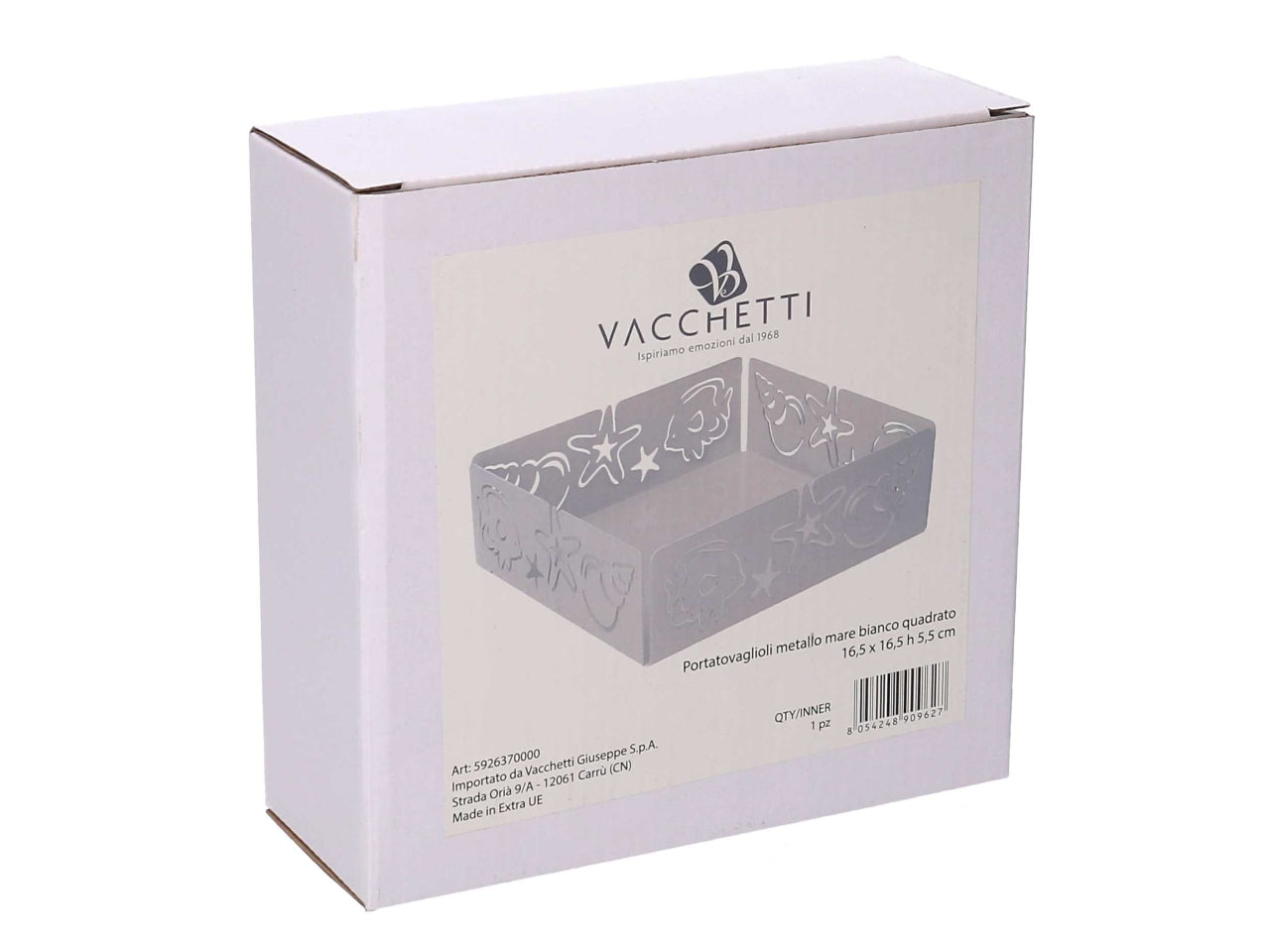 Portatovaglioli metallo mare bianco quadrato 16,5x16,5x5,5cm