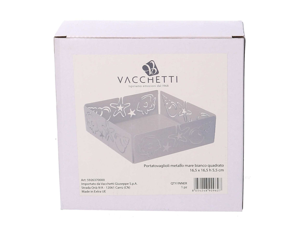 Portatovaglioli metallo mare bianco quadrato 16,5x16,5x5,5cm