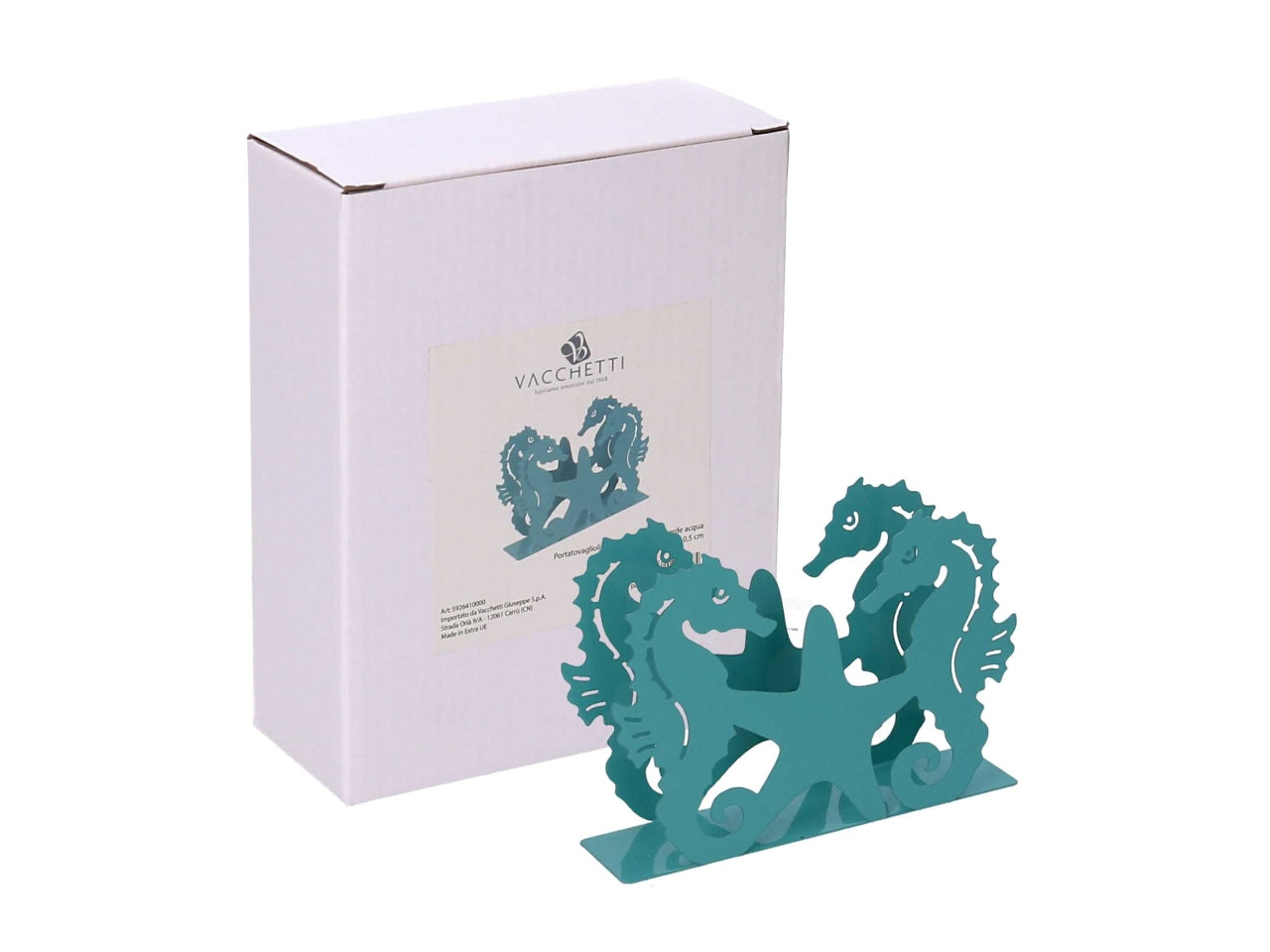 Portatovaglioli metallo cavalluccio verde acqua rettangolare 14,5x4xh.10,5cm