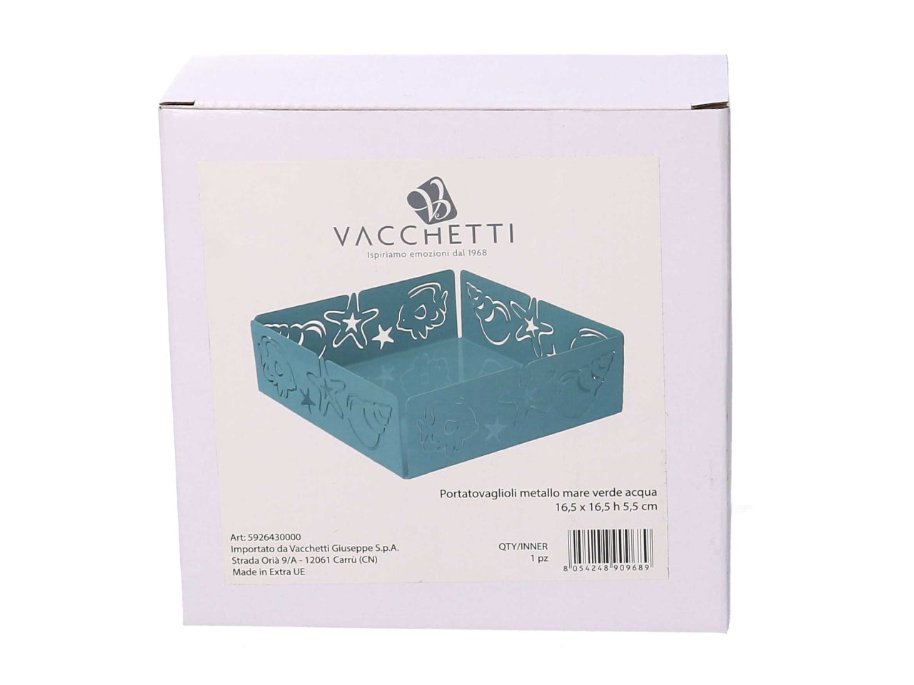 Portatovaglioli metallo mare verde acqua quadrato 16,5x16,5x5,5cm