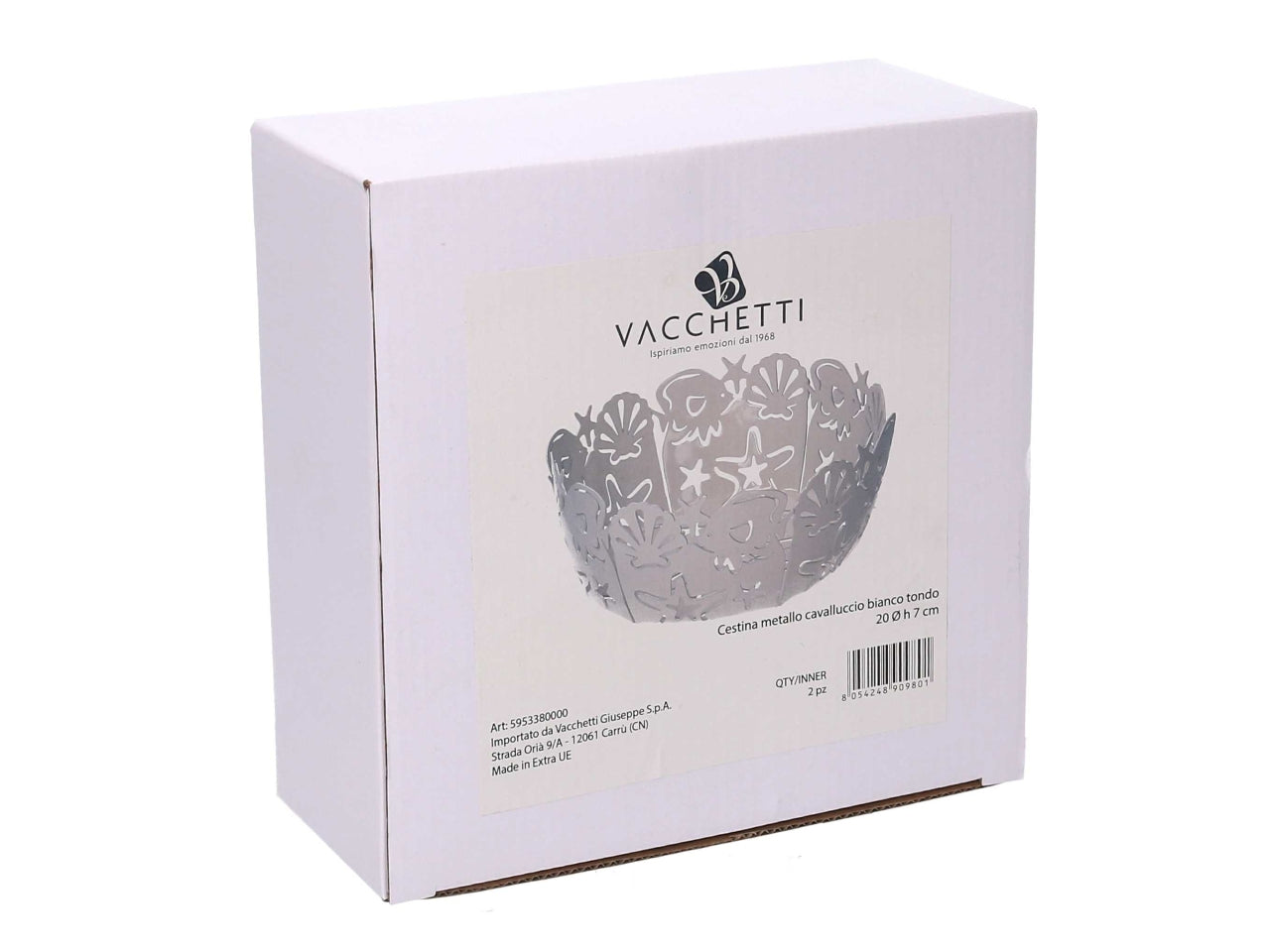Cestino metallo cavalluccio bianco tondo d.20xh.7cm