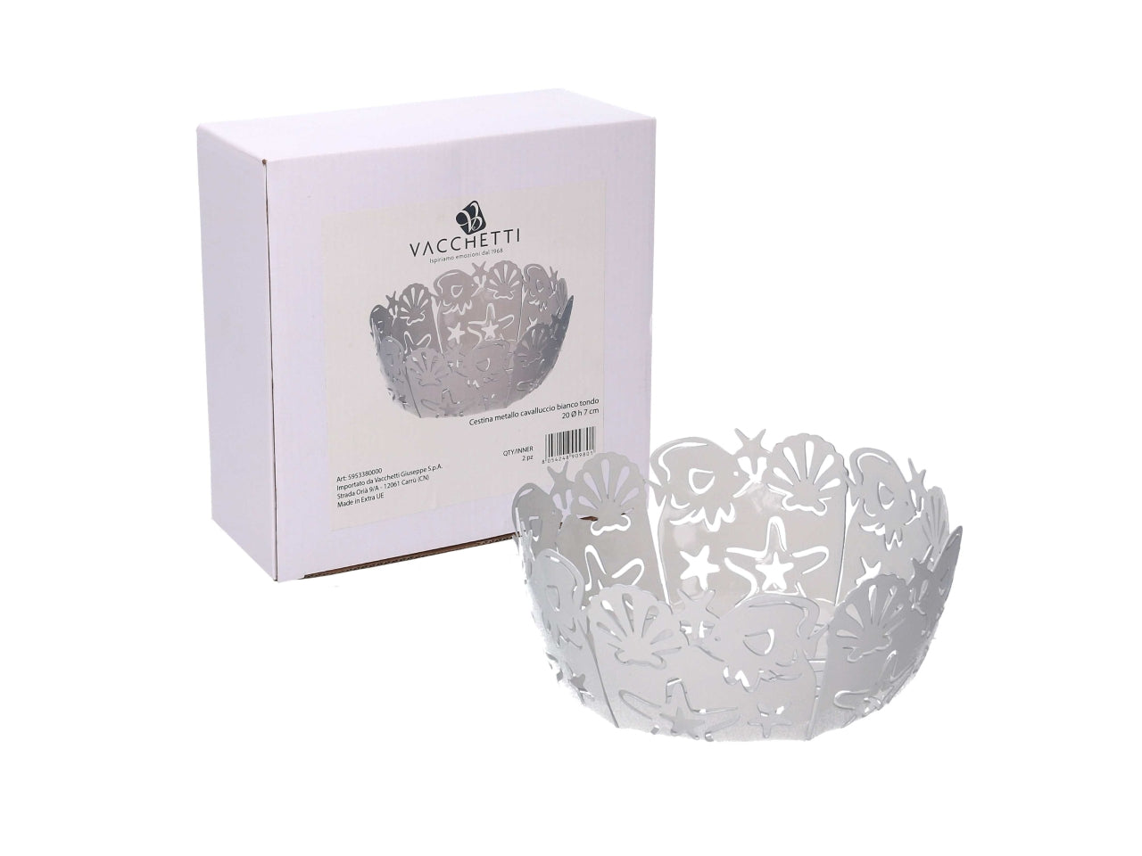 Cestino metallo cavalluccio bianco tondo d.20xh.7cm