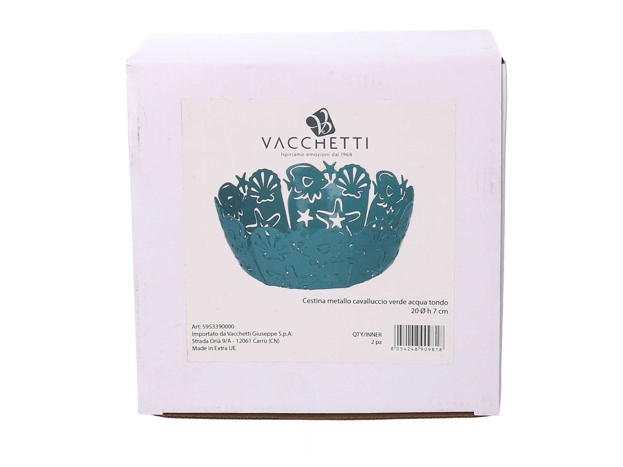 Cestino metallo cavalluccio verde acqua tondo d.20xh.7cm