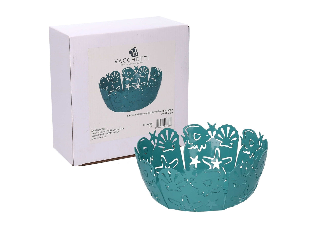 Cestino metallo cavalluccio verde acqua tondo d.20xh.7cm