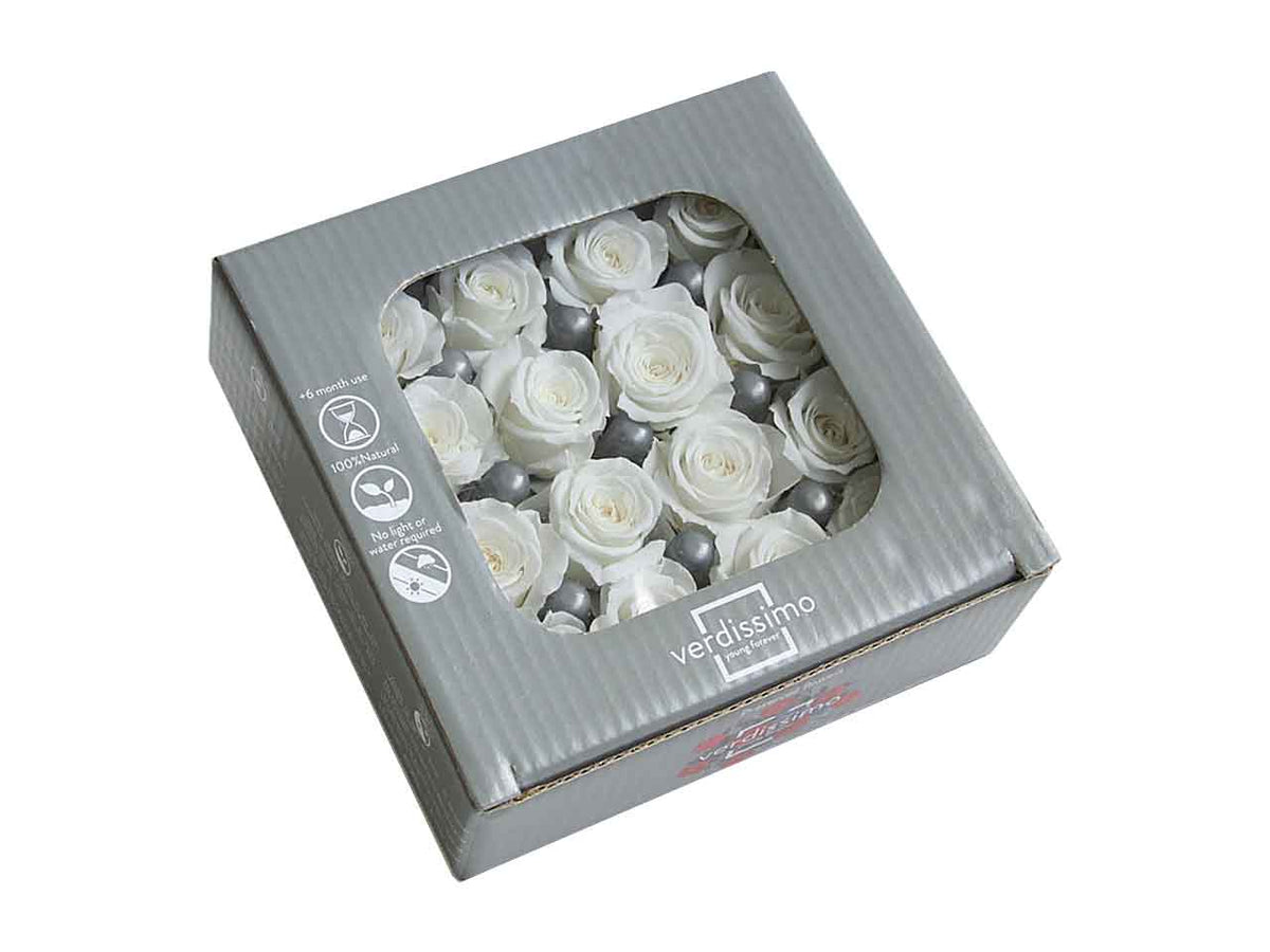 Rosa stabilizzata colore bianco misura d.2,5cm - La confezione comprende 16 rose
