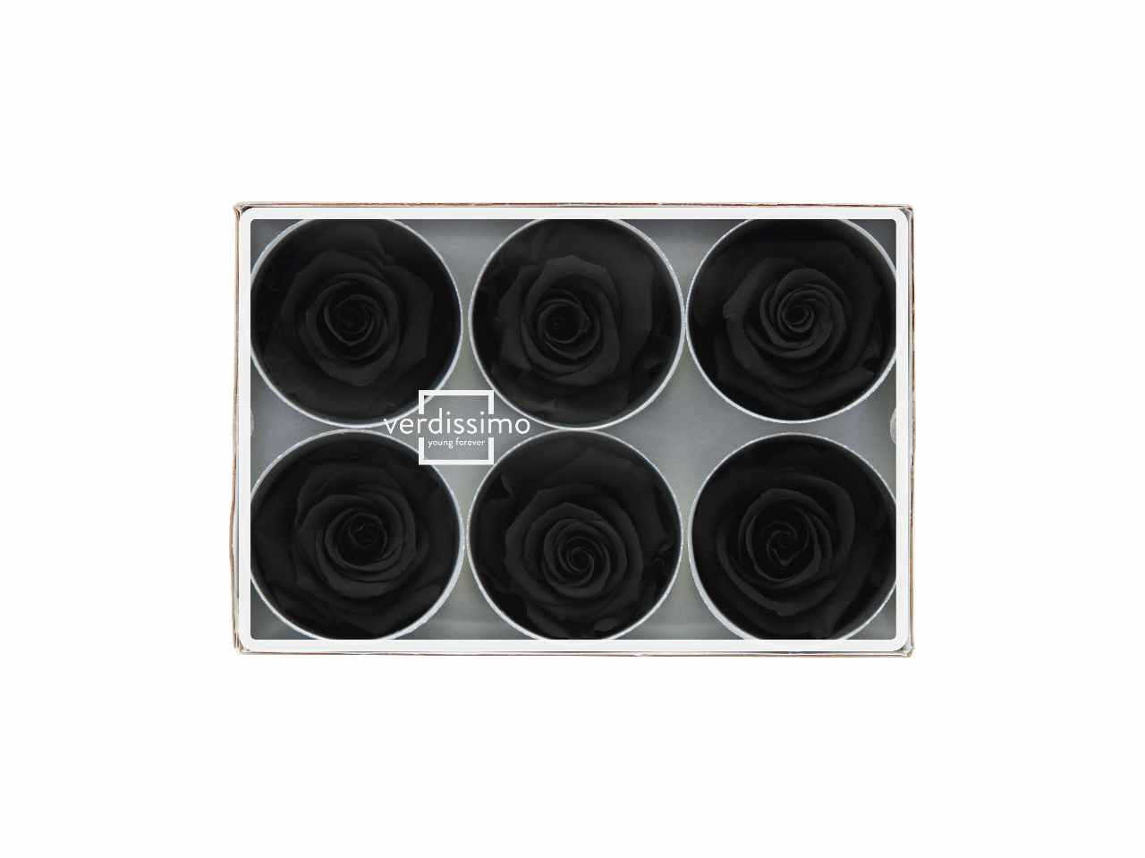 Rosa stabilizzata colore nero misura d.5,5cm - La confezione comprende 6 rose