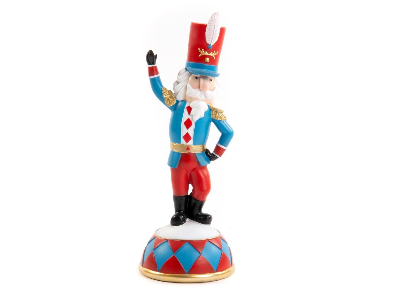 Schiaccianoci showman rosso e azzurro su trapezio 14,8x12x38cm in resina