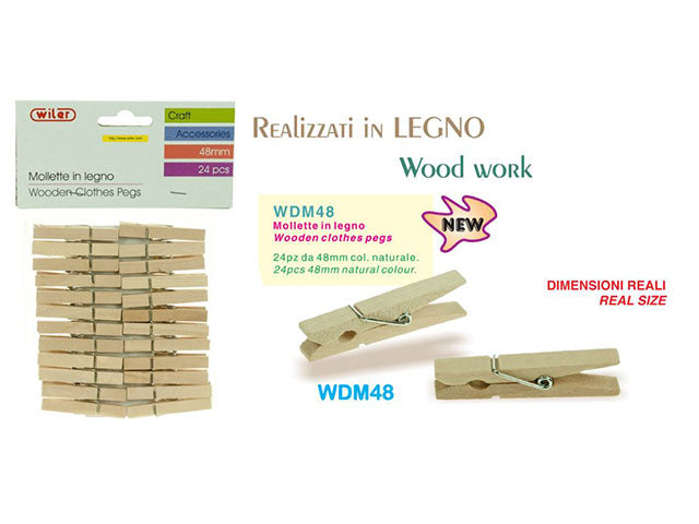 Mollette legno 24 pezzi 48mm wdm48
