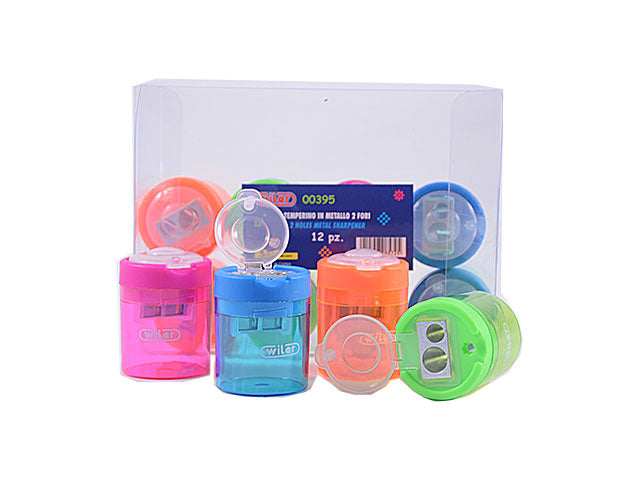 Temperino cilindrico 2 fori con serbatoio 12 pezzi