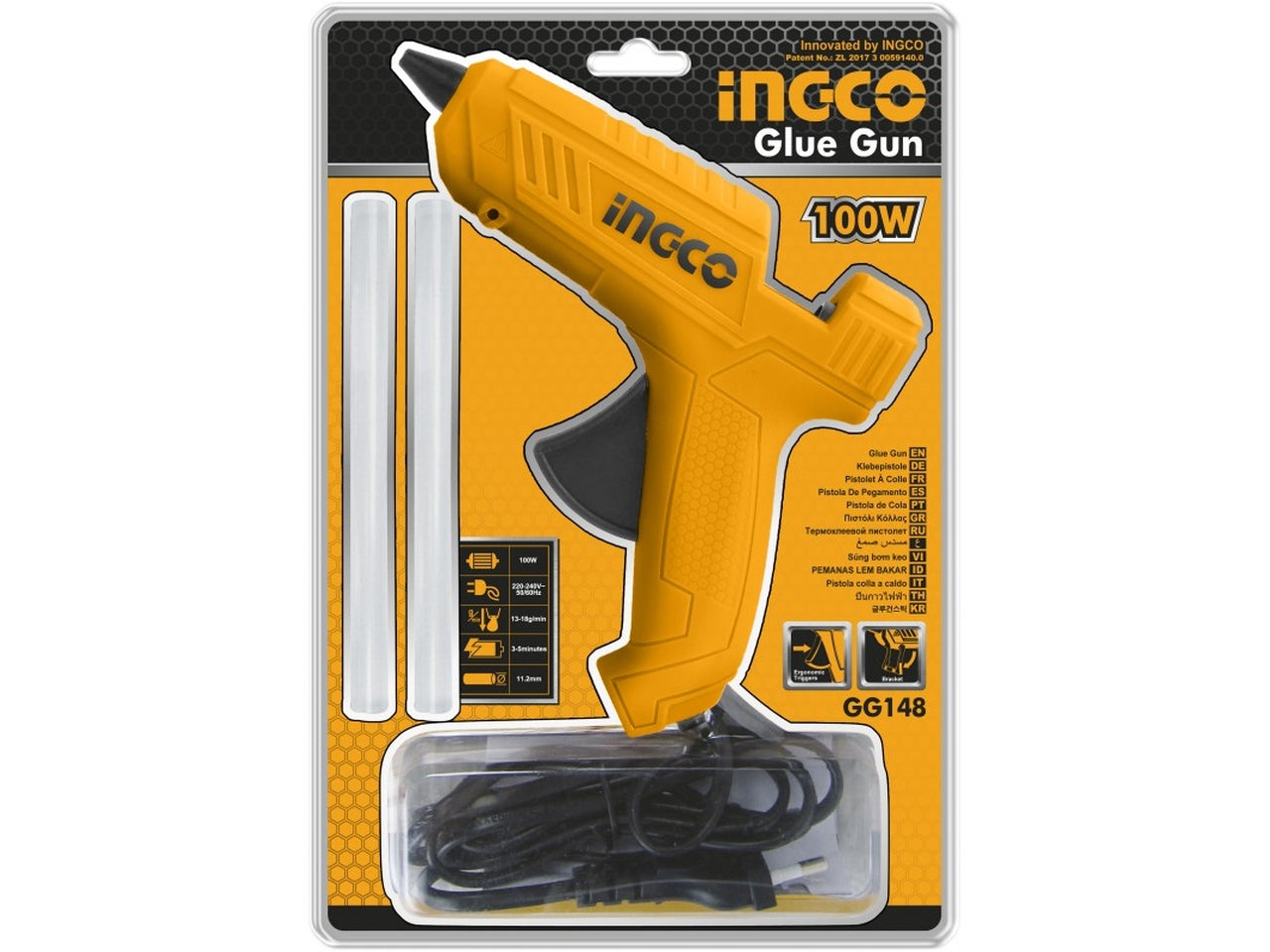Pistola termocollante Ingco, 100W, con 2 stick di colla: perfetta per fai da te e bricolage