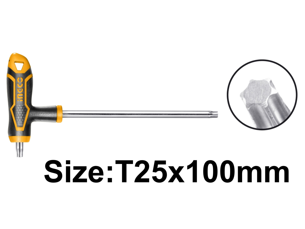 Chiave torx a T, Ingco, 25x100mm con impugnatura antiscivolo: precisione e comfort per ogni uso