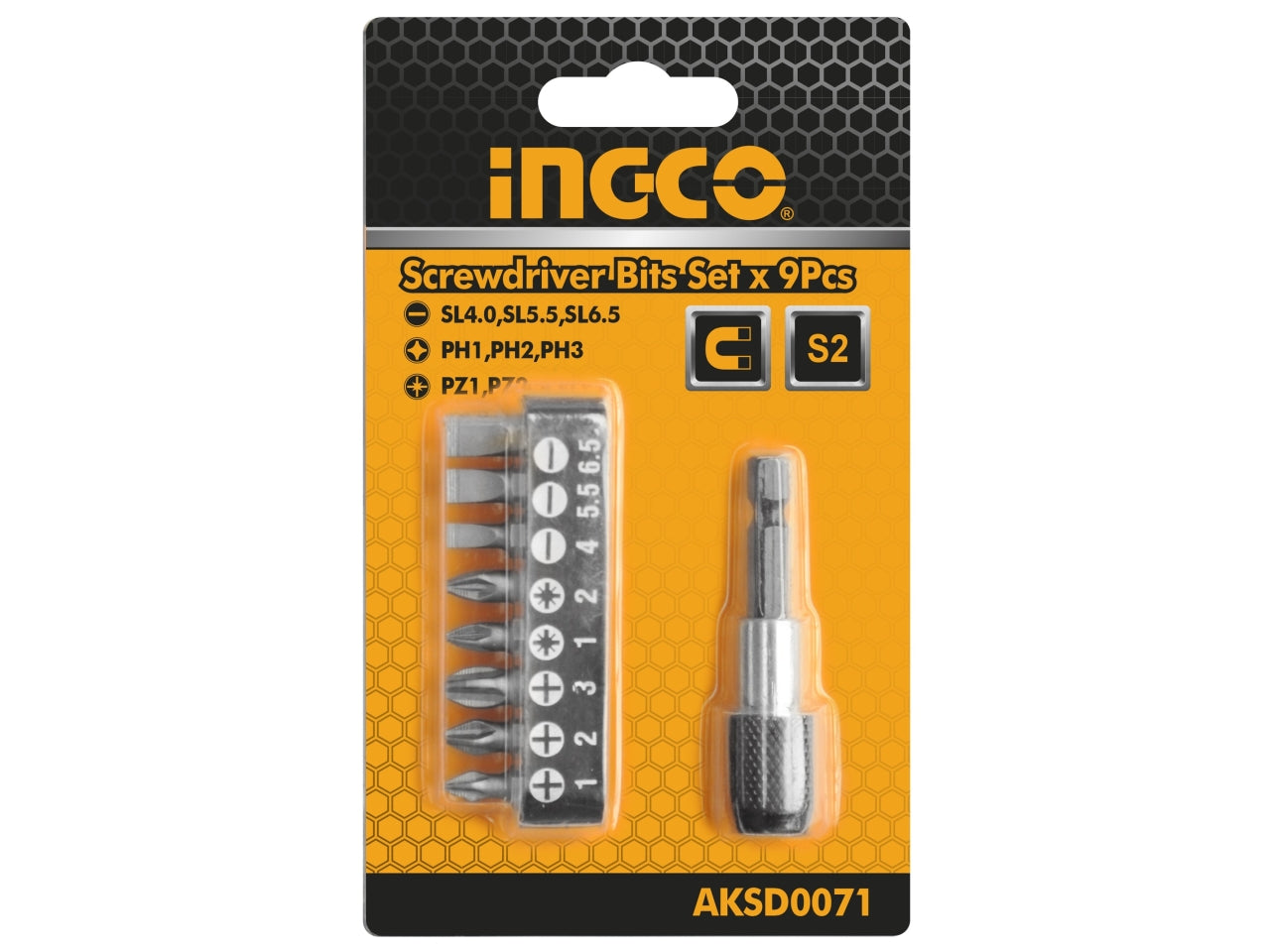 Set di 9 punte per cacciavite in acciaio, con portapunte magnetico - Ingco, per ogni esigenza di avvitamento