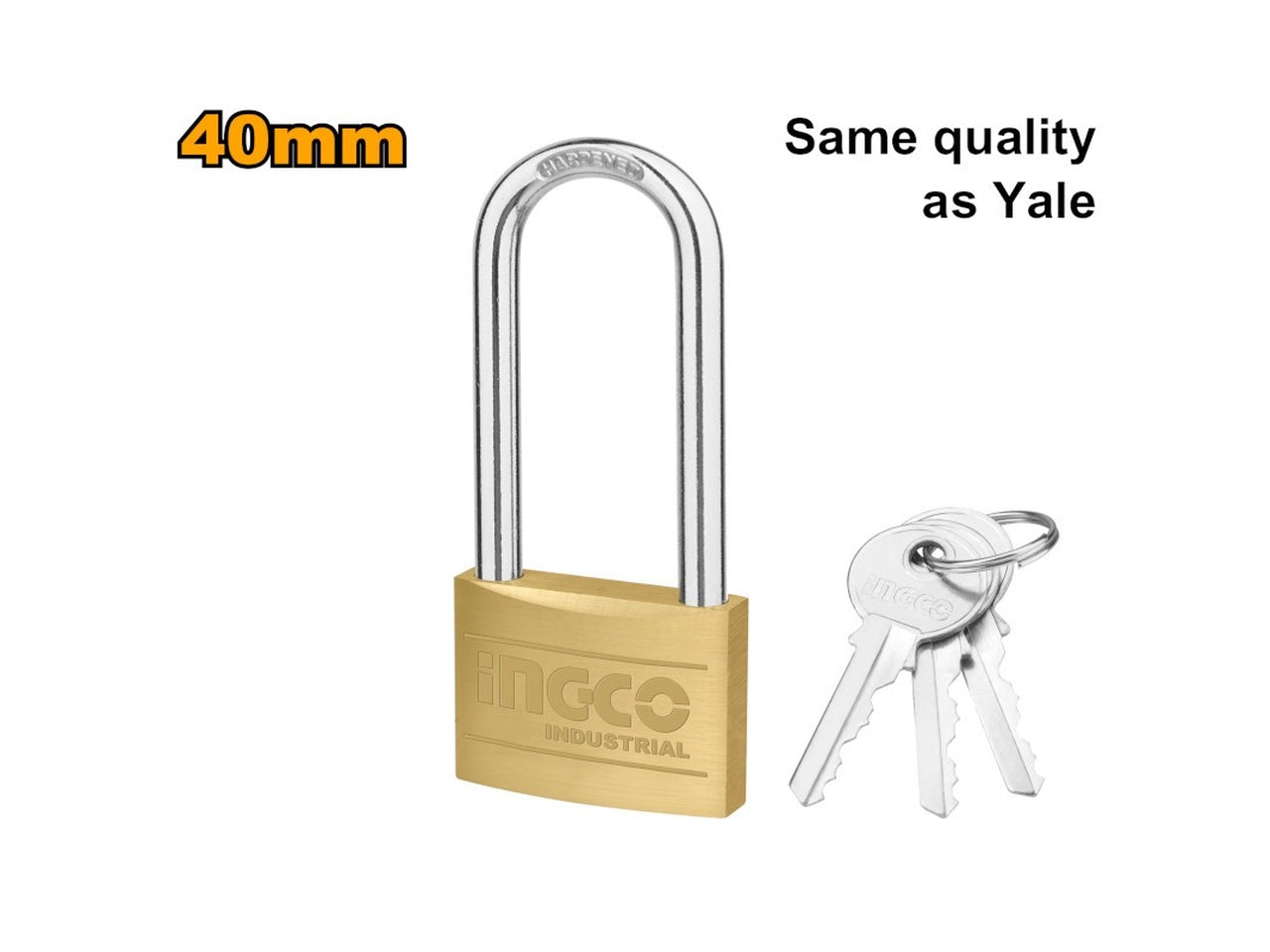 Lucchetto ad arco lungo in ottone massiccio 40mm con chiave estraibile - Ingco: sicurezza e resistenza alle intemperie