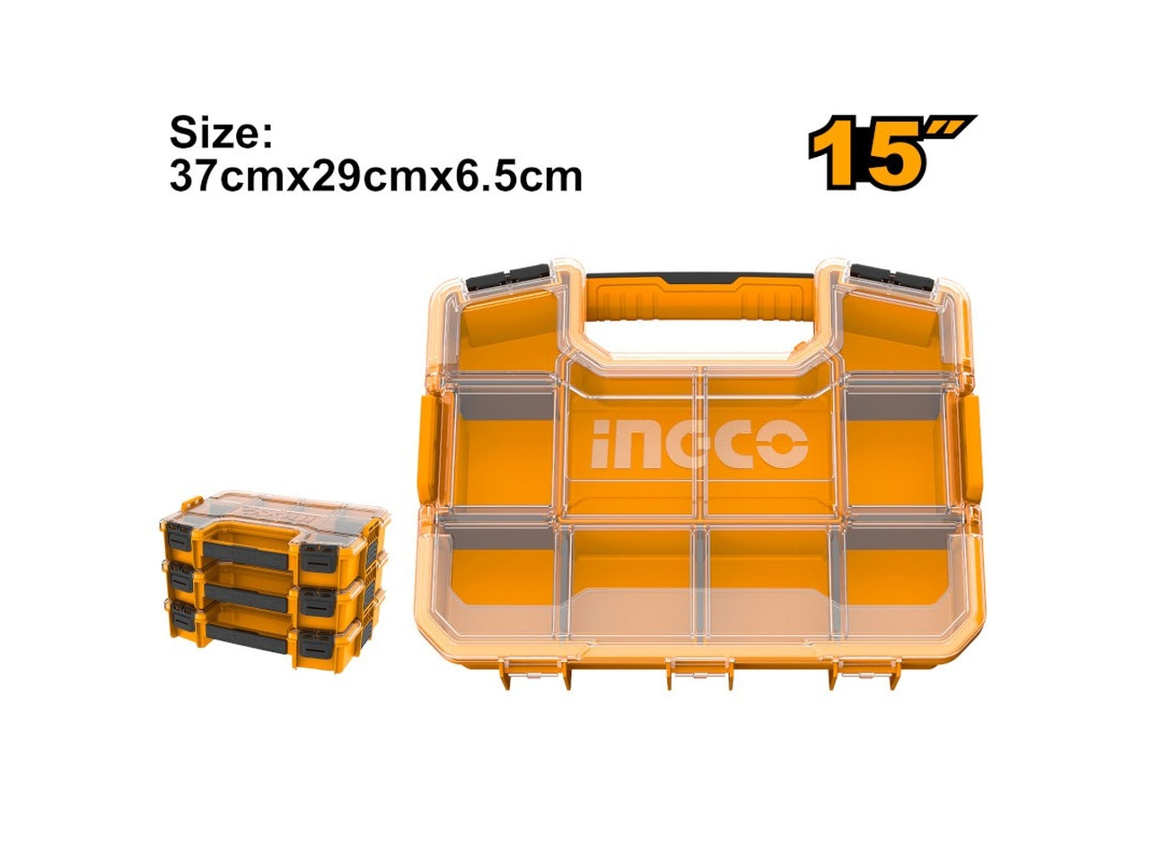 Valigetta portaminuterie Ingco in polipropilene giallo 37x29cm con divisori rimovibili: organizzazione flessibile per ogni esigenza