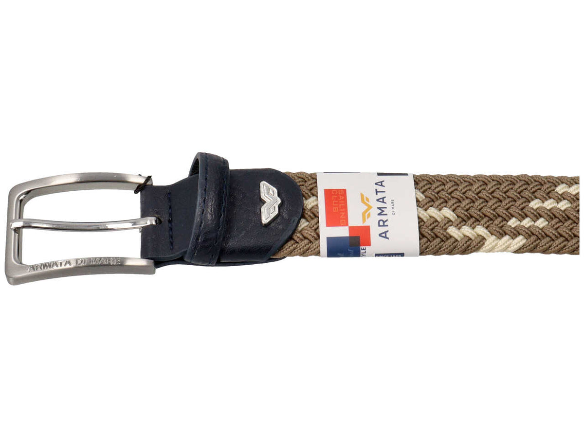 Cintura da uomo avorio e tortora in tessuto intrecciato elasticizzato 3,5 cm, taglie assortite dalla 110 alla 125, Armata di Mare