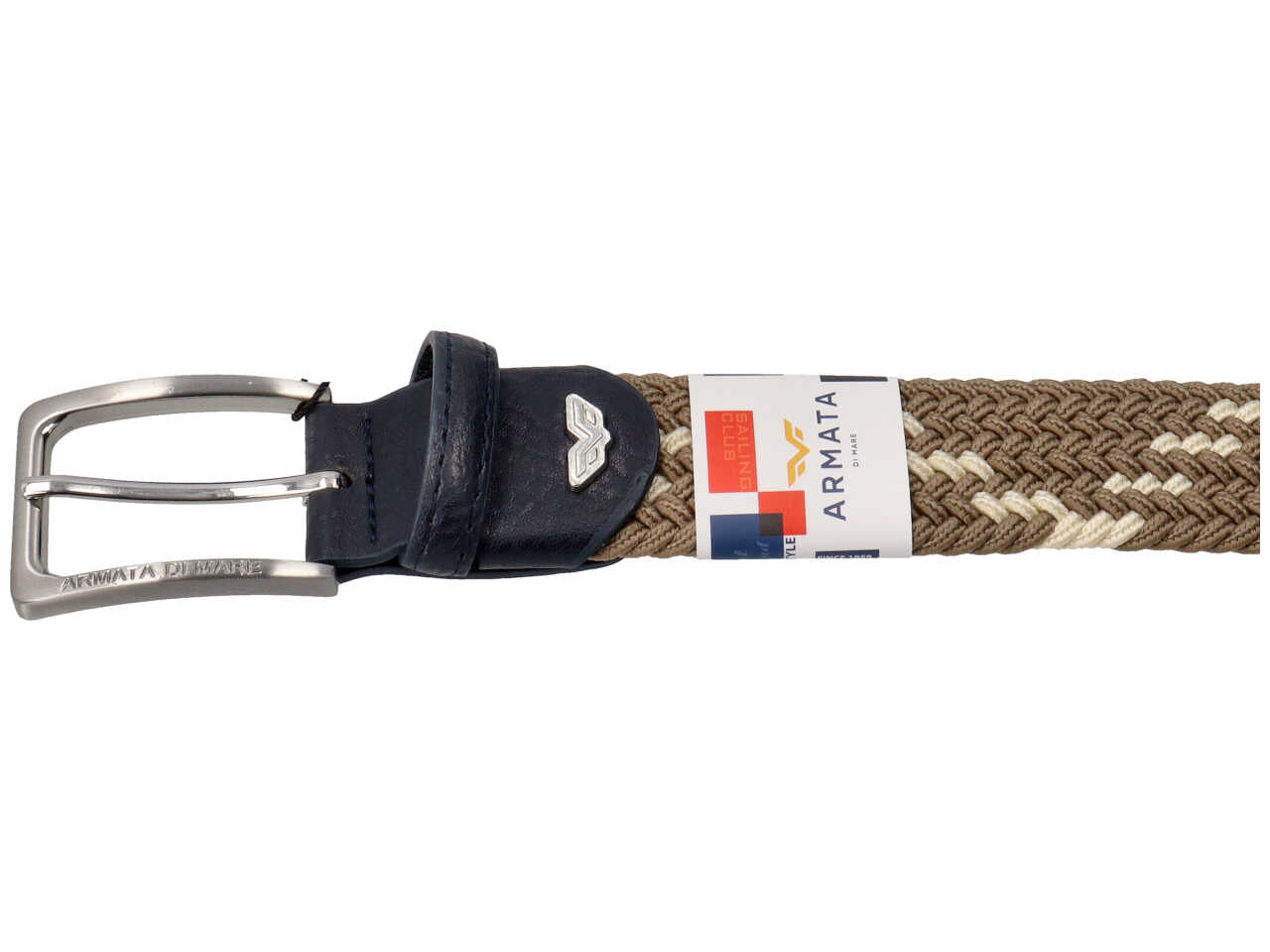 Cintura da uomo avorio e tortora in tessuto intrecciato elasticizzato 3,5 cm, taglie assortite dalla 110 alla 125, Armata di Mare