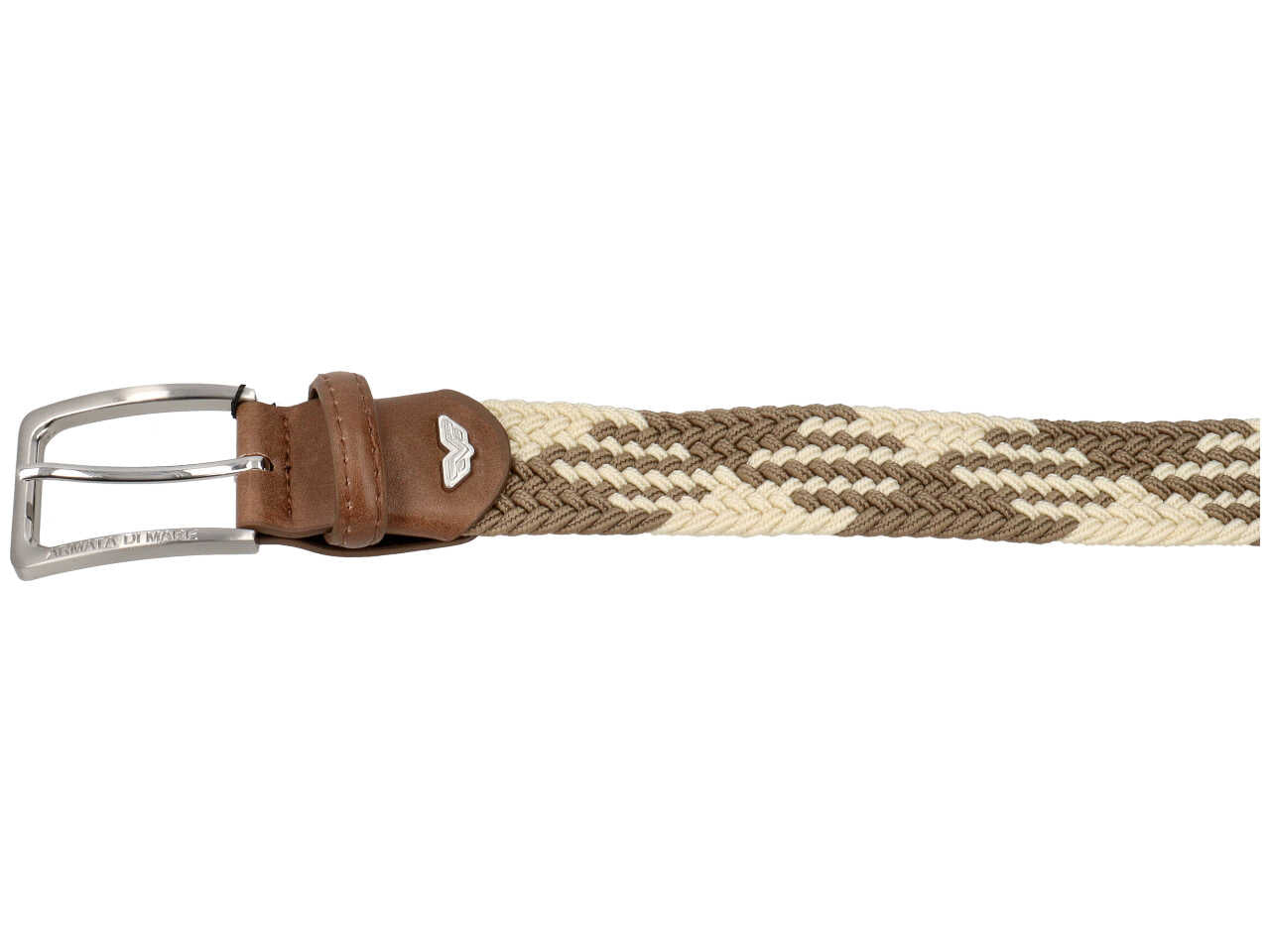 Cintura da uomo beige e avorio in tessuto intrecciato elasticizzato 3,5 cm, taglie assortite dalla 110 alla 125, Armata di Mare