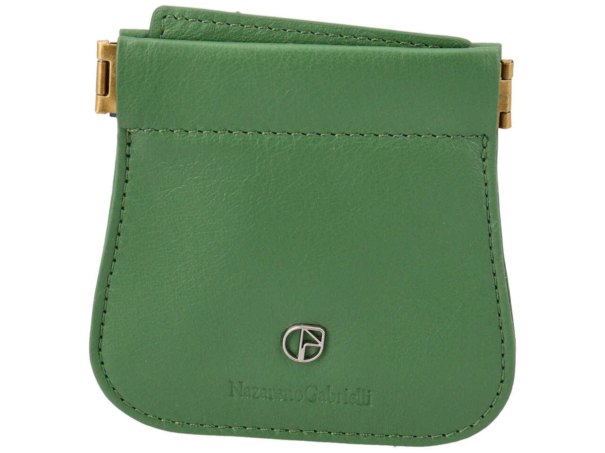 Portamonete uomo in pelle verde a 2 scomparti con chiusura a molla - 10x9 cm - Nazareno Gabrielli