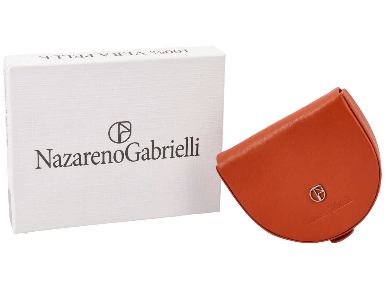Portamonete uomo a tacco in pelle arancione - 7,5x9x2 cm - Nazareno Gabrielli