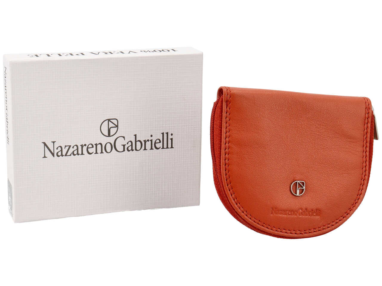 Portamonete uomo con zip in pelle arancione - 9x10x1,5 cm - Nazareno Gabrielli